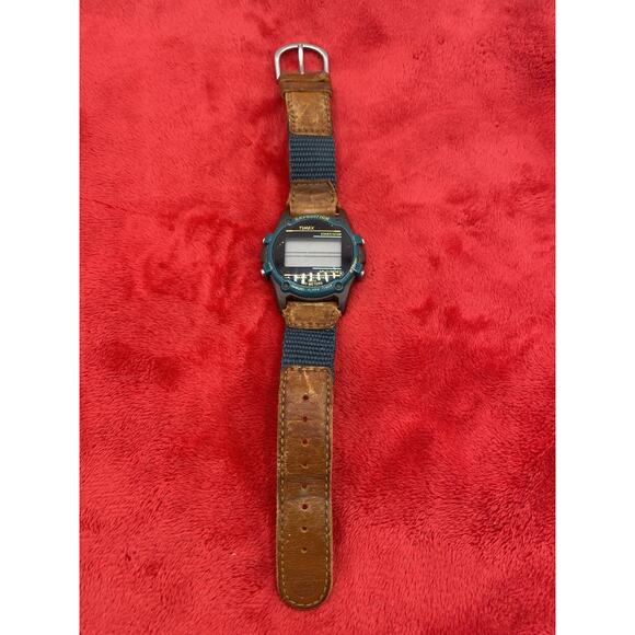 Timex Expedition Indiglo Digital Watch Alarm Teal & Orange Leather Need Battery - Picture 3 of 10